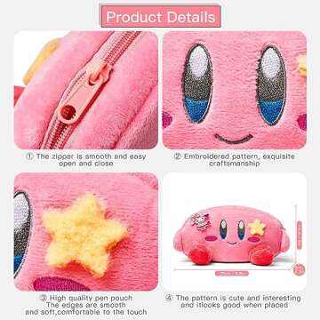 JUTOROSY Cute Pink Pencil Case, Cartoon Makeup Bag with Acrylic Badge, Pencil Pouch, Kawaii Statione...