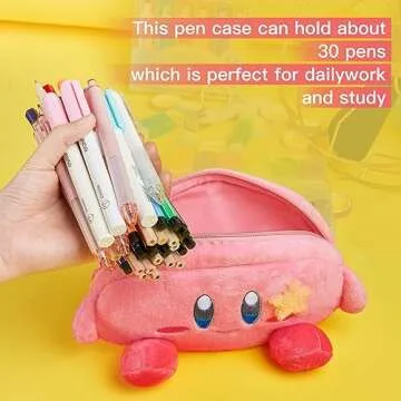 JUTOROSY Cute Pink Pencil Case, Cartoon Makeup Bag with Acrylic Badge, Pencil Pouch, Kawaii Stationery, Storage Pouch, Stationery Bag, Cosmetic Bag Gift For Teen Girls and Women