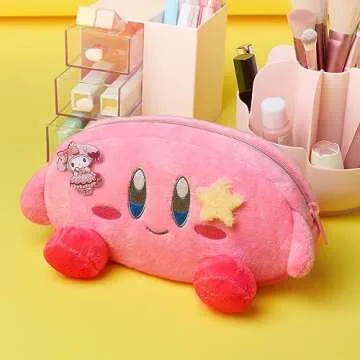 JUTOROSY Cute Pink Pencil Case, Cartoon Makeup Bag with Acrylic Badge, Pencil Pouch, Kawaii Stationery, Storage Pouch, Stationery Bag, Cosmetic Bag Gift For Teen Girls and Women