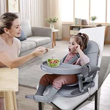 YOLEO Baby High Chair Booster Seat for Dining Table - Adjustable, Travel-Friendly, Easy Clean (Grey)