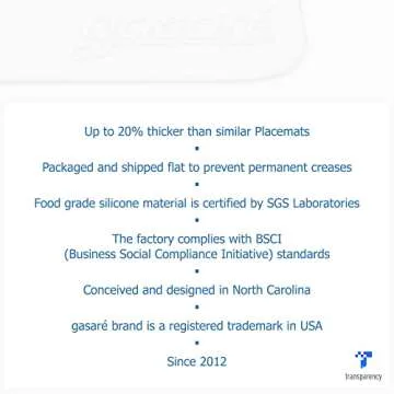 GASARÉ, Placemats Set of 4, Silicone Placemats, Table Mats, Non-Slip, Easy to Clean, Heat Resistant, Flexible, 20% Thicker, 16 x 12 inches x 1.1mm, Semi-Transparent