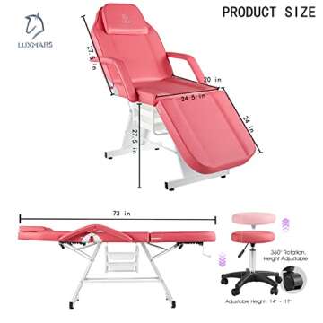 LUXMARS Adjustable Facial Chair Massage Bed Professional Tattoo Chair Facial Tabel Bed Chair with Re...
