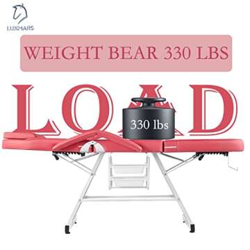 LUXMARS Adjustable Facial Chair Massage Bed Professional Tattoo Chair Facial Tabel Bed Chair with Removable Headrest, Professional Esthetician Bed for Salon Spa Beauty Treatmen Rose Red