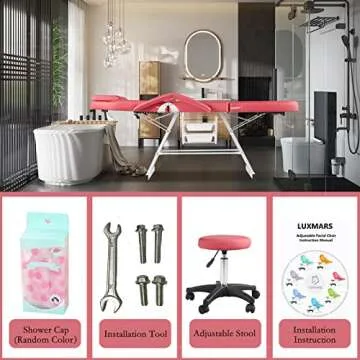 LUXMARS Adjustable Facial Chair Massage Bed Professional Tattoo Chair Facial Tabel Bed Chair with Removable Headrest, Professional Esthetician Bed for Salon Spa Beauty Treatmen Rose Red