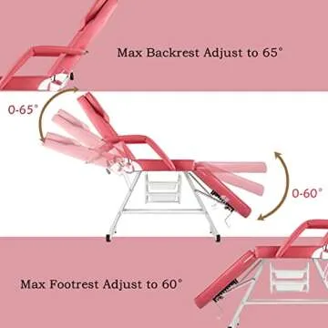LUXMARS Adjustable Facial Chair Massage Bed Professional Tattoo Chair Facial Tabel Bed Chair with Removable Headrest, Professional Esthetician Bed for Salon Spa Beauty Treatmen Rose Red