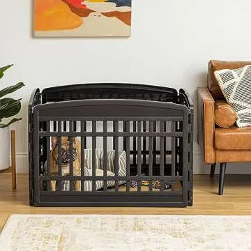 IRIS USA 24" Dog Playpen, 4-Panel Pet Playpen, Puppy Playpen, Indoor/Outdoor Dog Pen, 35 x 35 x 24, Foldable, Fold It Down, Easy Storing, Customizable, Black