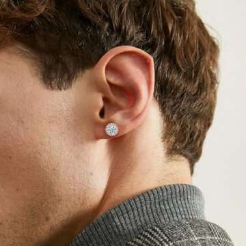 MDFUN 1 Pairs 18K Rose Gold Plated Round 6.0mm Cubic Zirconia Halo Stud Earrings Set for Women Men