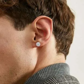 MDFUN 1 Pairs 18K Rose Gold Plated Round 6.0mm Cubic Zirconia Halo Stud Earrings Set for Women Men