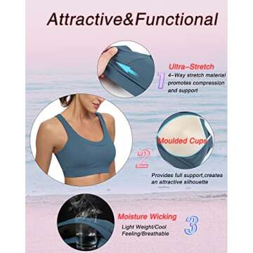 RUNNING GIRL High Impact Sports Bras for Women,Racerback Running Bra Workout Crop Tank Tops Longline Sports Bra Push up(WX2667 Navy Blue 3XL)