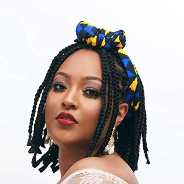 Cee Cee's Closet Headwrap| 100% Cotton | Headwraps For Women| Bandana (Shortie (72 in x 11 in), Gisele - Blue, Yellow, & Black) (Gisele - Yellow, Black, Blue)