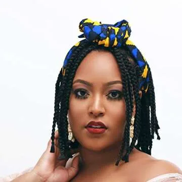 Cee Cee's Closet Headwrap| 100% Cotton | Headwraps For Women| Bandana (Shortie (72 in x 11 in), Gisele - Blue, Yellow, & Black) (Gisele - Yellow, Black, Blue)