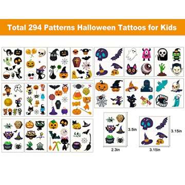 54 PCS Halloween Tattoos for Kids, 294 Patterns Halloween Temporary Tattoos Goodie Bag Stuffers for Halloween Party Favors, Trick or Treat Gifts Pumpkin Skeleton Ghost Tattoos Stickers