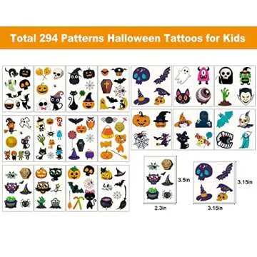 54 PCS Halloween Tattoos for Kids, 294 Patterns Halloween Temporary Tattoos Goodie Bag Stuffers for Halloween Party Favors, Trick or Treat Gifts Pumpkin Skeleton Ghost Tattoos Stickers