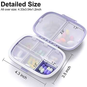 MEACOLIA 2 Pack 8 Compartments Travel Pill Organizer Box Moisture Proof Small Pill Case for Pocket P...