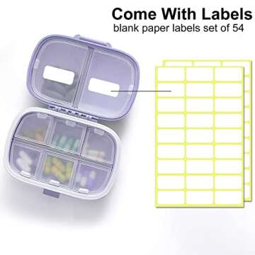 MEACOLIA 2 Pack 8 Compartments Travel Pill Organizer Box Moisture Proof Small Pill Case for Pocket Purse Daily Pill Holder Container for Medicine Vitamin (Purple & Pink)