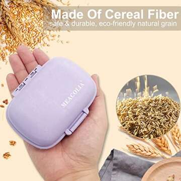 MEACOLIA 2 Pack 8 Compartments Travel Pill Organizer Box Moisture Proof Small Pill Case for Pocket Purse Daily Pill Holder Container for Medicine Vitamin (Purple & Pink)