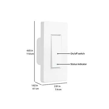 Amazon Basics Smart Switch, Single Pole, Works with Alexa Only, 2.4 GHz Wi-Fi, No Hub Required, White