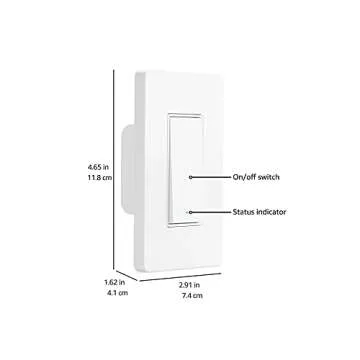 Amazon Basics Smart Switch, Single Pole, Works with Alexa Only, 2.4 GHz Wi-Fi, No Hub Required, White