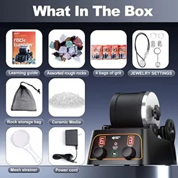 Brave Finder Professional Rock Tumbler Kit - Rock Polisher Tumbler Kit with Digital 9-Day Polishing Timer & 3 Speed Settings, 4 Polishing Grits, Rough Gemstones (Rock Tumbler Kit)