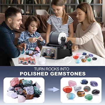 Brave Finder Professional Rock Tumbler Kit - Rock Polisher Tumbler Kit with Digital 9-Day Polishing Timer & 3 Speed Settings, 4 Polishing Grits, Rough Gemstones (Rock Tumbler Kit)
