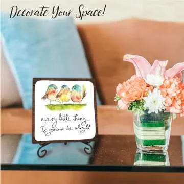 4" Wooden Positive Quotes Sign with Metal Support