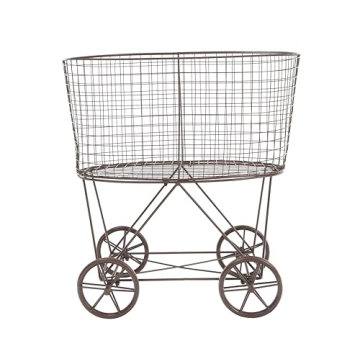 Vintage Metal Laundry Basket on Wheels – Stylish Storage