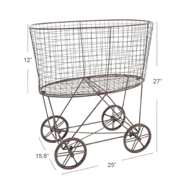 Vintage Metal Laundry Basket on Wheels – Stylish Storage