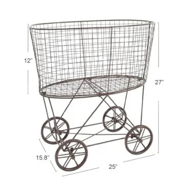 Vintage Metal Laundry Basket on Wheels – Stylish Storage