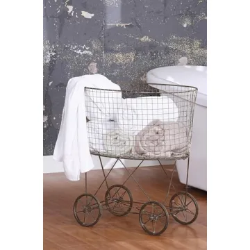 Vintage Metal Laundry Basket on Wheels – Stylish Storage