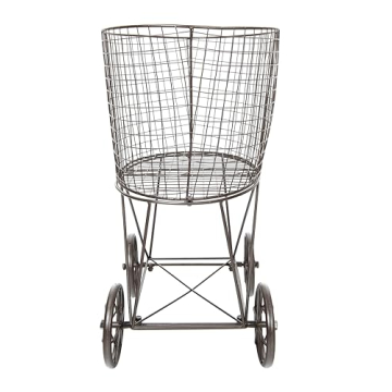 Vintage Metal Laundry Basket on Wheels – Stylish Storage