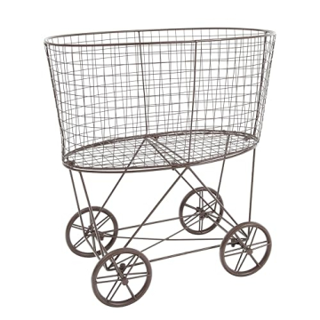 Vintage Metal Laundry Basket on Wheels – Stylish Storage