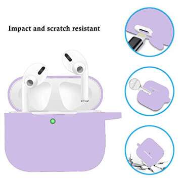 Protective Case Cover for Airpods Pro Charging Case, Upgraded Air Pods Silicone Case Skin with Soft Cute Fluffy Ball Pom Pom Keychain Kit (A, Purple)