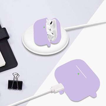 Protective Case Cover for Airpods Pro Charging Case, Upgraded Air Pods Silicone Case Skin with Soft Cute Fluffy Ball Pom Pom Keychain Kit (A, Purple)