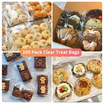 SUREHOME Cookie Bags, 5X6 In Clear Cellophane Bags with Seal 200 Pcs Self Adhesive Individual Cookies Bags for Packaging Resealable Self Sealing Cello Bag Party Favors Treat Gift Giving Candy Wrappers