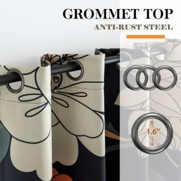 Tyrot 100% Blackout Black Boho Floral Curtains 108 Inches Extra Long for Bedroom Mid Century Botanical Black Out Curtains Room Darkening Grommet Top Thermal Insulated Window Drapes 2 Panels,52Wx108L