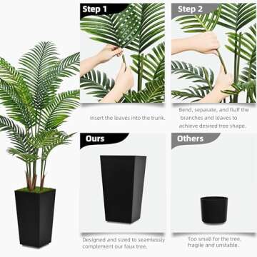 ASTIDY Artificial Palm Tree 5FT - Fake Tree with Black Tall Planter - Faux Tropical Areca Floor Plant in Pot - Artificial Silk Plant for Home Office Living Room Decor Indoor