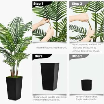 ASTIDY Artificial Palm Tree 5FT - Fake Tree with Black Tall Planter - Faux Tropical Areca Floor Plant in Pot - Artificial Silk Plant for Home Office Living Room Decor Indoor