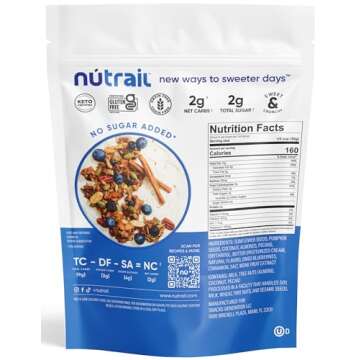 NuTrail Nut Granola Cereal, Blueberry Cinnamon, No Sugar Added, Keto, Low Carb, Gluten Free, Grain Free, Healthy Breakfast 8 oz. 1 Count