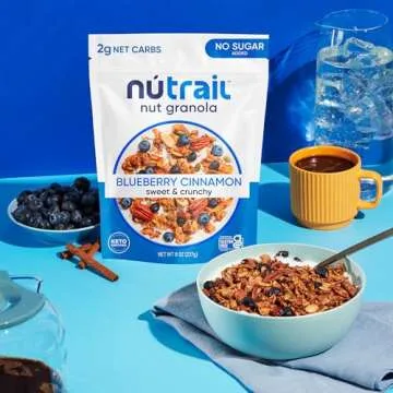 NuTrail Nut Granola Cereal, Blueberry Cinnamon, No Sugar Added, Keto, Low Carb, Gluten Free, Grain Free, Healthy Breakfast 8 oz. 1 Count