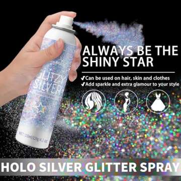 Body Glitte Spray, 150ML Silver Glitter Spray for Hair and Body, Long-Lasting and Quick-Drying Holog...