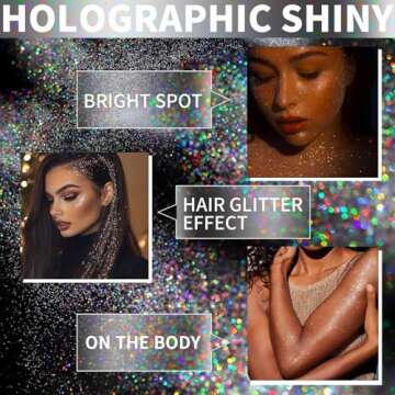 Body Glitte Spray, 150ML Silver Glitter Spray for Hair and Body, Long-Lasting and Quick-Drying Holographic Glitter Hairspray for Kids Women, Body Shimmer Festival Rave and Makeup 4.2 Fl Oz
