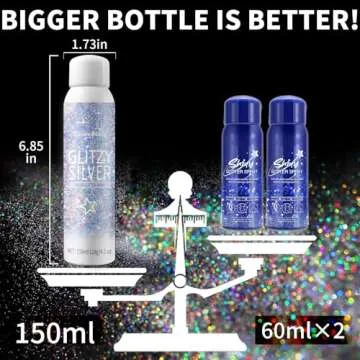Body Glitte Spray, 150ML Silver Glitter Spray for Hair and Body, Long-Lasting and Quick-Drying Holographic Glitter Hairspray for Kids Women, Body Shimmer Festival Rave and Makeup 4.2 Fl Oz