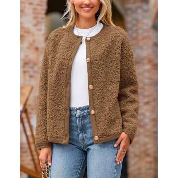 PRETTYGARDEN Women's Faux Fur Shearling Coat Fuzzy Fleece Button Up Trendy Fall Winter Cropped Jackets Outerwear (Brown,Medium)