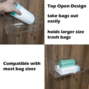 SEANADO Trash Bag Dispenser Holder, Wall Mount Acrylic Kitchen Single Side Loaded Organizer Storage Box Holder for Garbage Bag Grocery Bag Plastic Bag(10 x 4.7X 4inches)