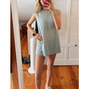 BQDCQB Womens Summer Sweater Set Sleeveless Knit Top Matching Shorts Set 2 Piece Outfits Beach Vacation Lounge Set(LightGreen-XS)