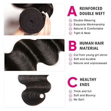 Mrladgo Brazilian Body Wave 3 Bundles Human Hair 24 26 28 Inch Unprocessed Human Hair Bundles Body W...