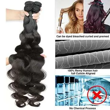 Mrladgo Brazilian Body Wave 3 Bundles Human Hair 24 26 28 Inch Unprocessed Human Hair Bundles Body Wave 12A Natural Black Color Body Wave Hair Extensions