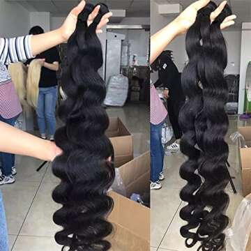 Mrladgo Brazilian Body Wave 3 Bundles Human Hair 24 26 28 Inch Unprocessed Human Hair Bundles Body Wave 12A Natural Black Color Body Wave Hair Extensions