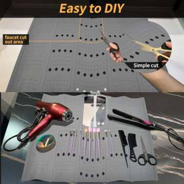 Mofason Bathroom Sink Top Cover Space Saver,Silicone Makeup Organizer Mat for Over Countertop,Small Bathroom Must Haves Accessories Rv Camper Travel Foldable Gadgets-Grey