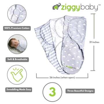 Baby Swaddle Blanket Adjustable for 0-3 Months - Newborn to Infant Baby Swaddle Wrap Set (3 Pack - G...